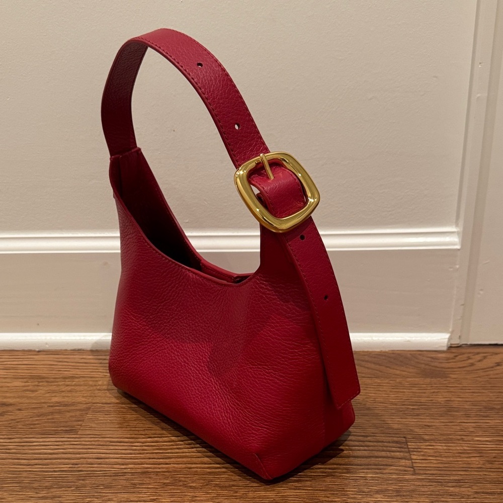 Madewell Sculptural Buckle Red Leather Shoulder Bag